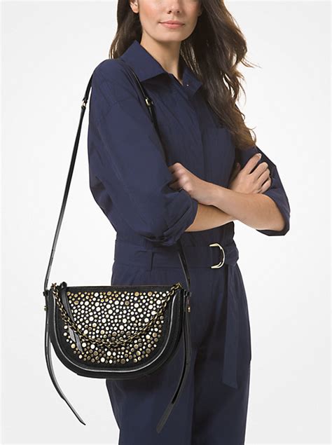 michael kors jagger leather messenger bag|Michael Kors studded crossbody bag.